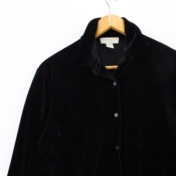 Vintage Express Tricot Velvet Shirt Top Womens Black Button Down Size Medium M - Picture 3 of 8
